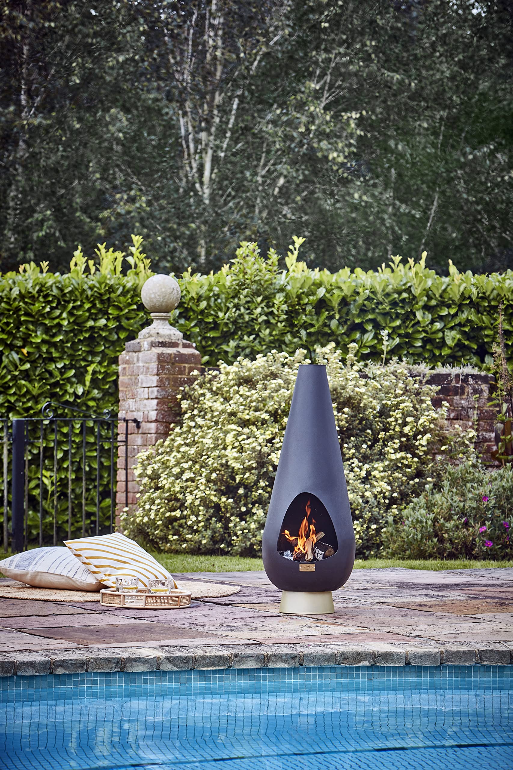 Ivyline Outdoor Leo Steel Fireplace with Chimney in Matte Black